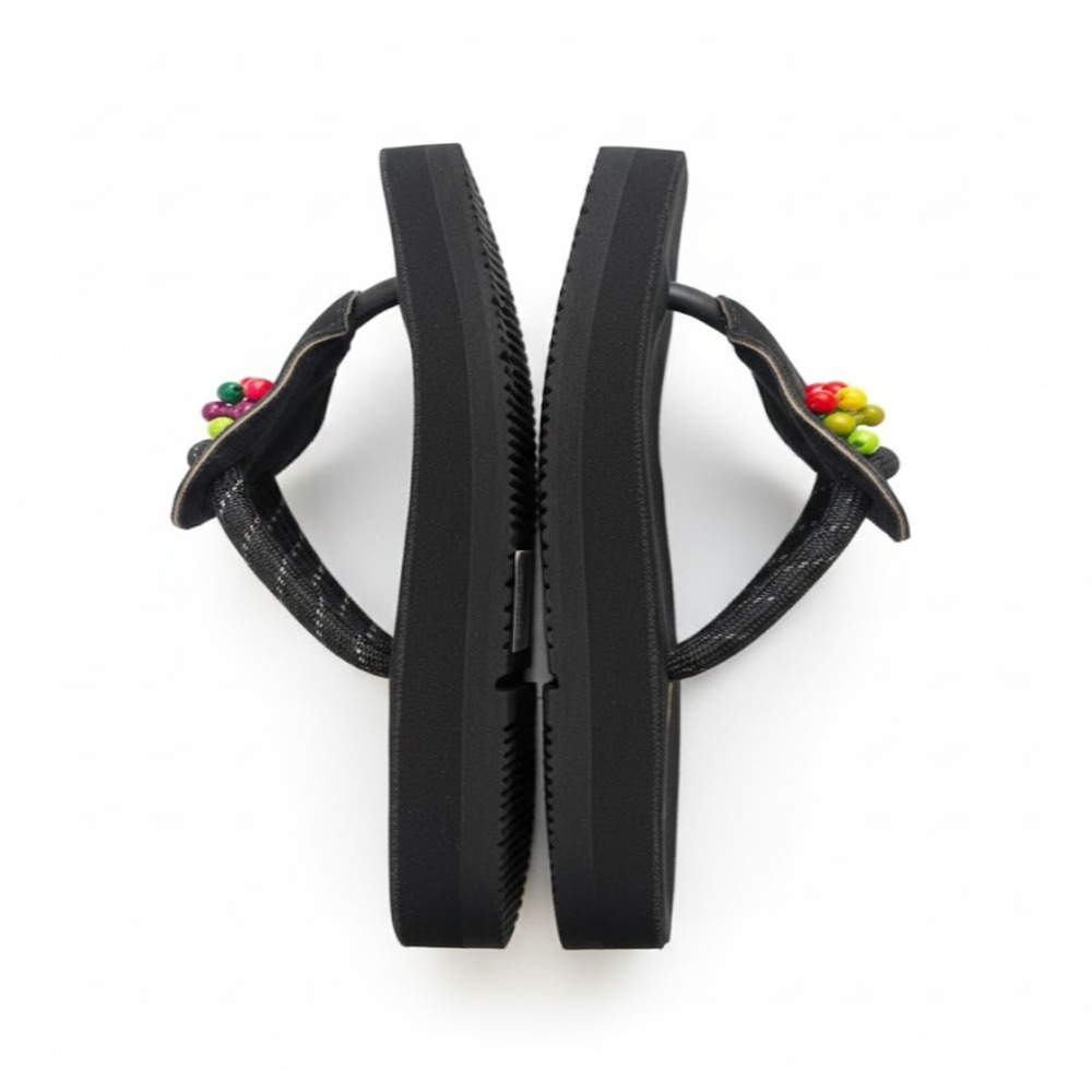 Beaded Strap Flat Flip Flop Sandals